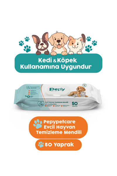 Kedi Ve Köpek Kullanımına Uygun Evcil Hayvan Temizleme Mendili 1 paket 50 Adet
