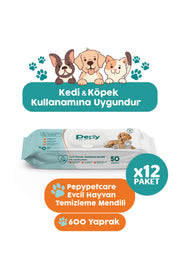 Kedi Ve Köpek Kullanımına Uygun Evcil Hayvan Temizleme Mendili 12 paket 600 Adet