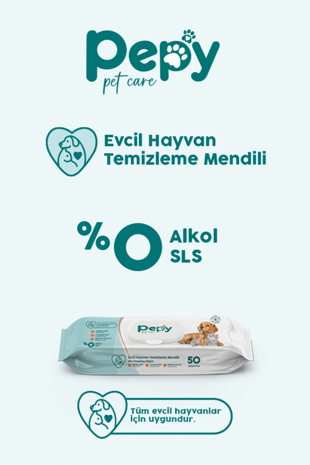 Kedi Ve Köpek Kullanımına Uygun Evcil Hayvan Temizleme Mendili 12 paket 600 Adet