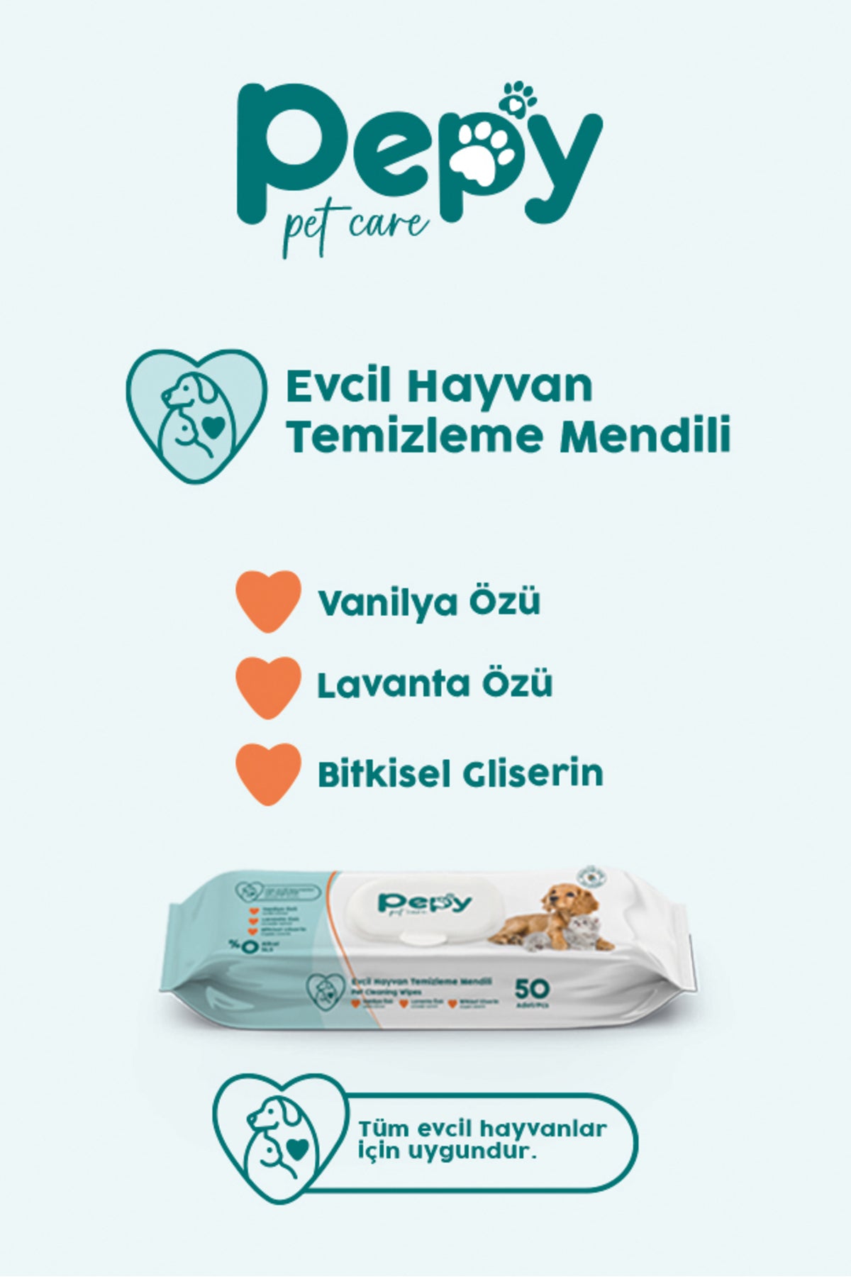Kedi Ve Köpek Kullanımına Uygun Evcil Hayvan Temizleme Mendili 12 paket 600 Adet