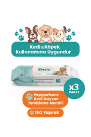 Kedi Ve Köpek Kullanımına Uygun Evcil Hayvan Temizleme Mendili 3 paket 150 Adet