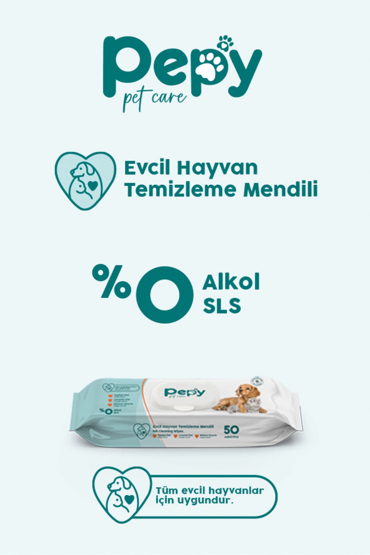 Kedi Ve Köpek Kullanımına Uygun Evcil Hayvan Temizleme Mendili 3 paket 150 Adet