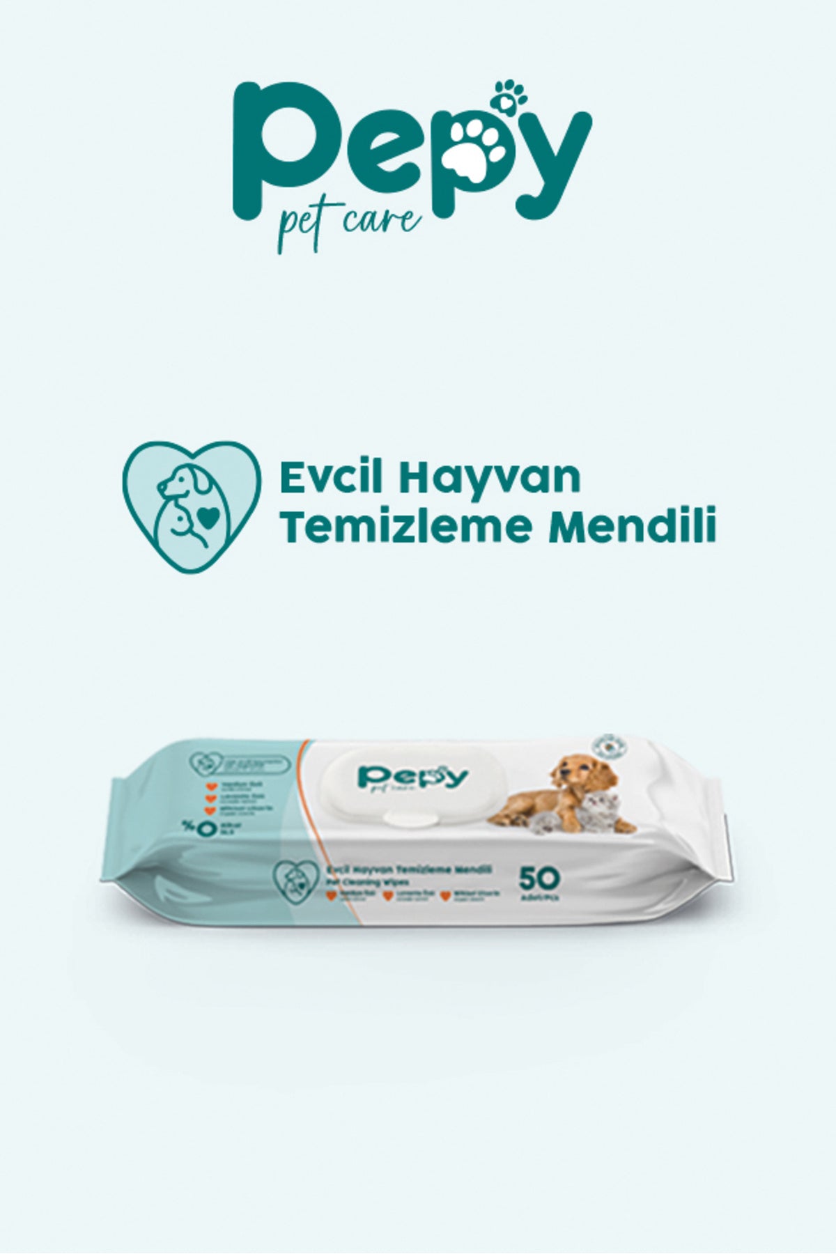 Kedi Ve Köpek Kullanımına Uygun Evcil Hayvan Temizleme Mendili 3 paket 150 Adet