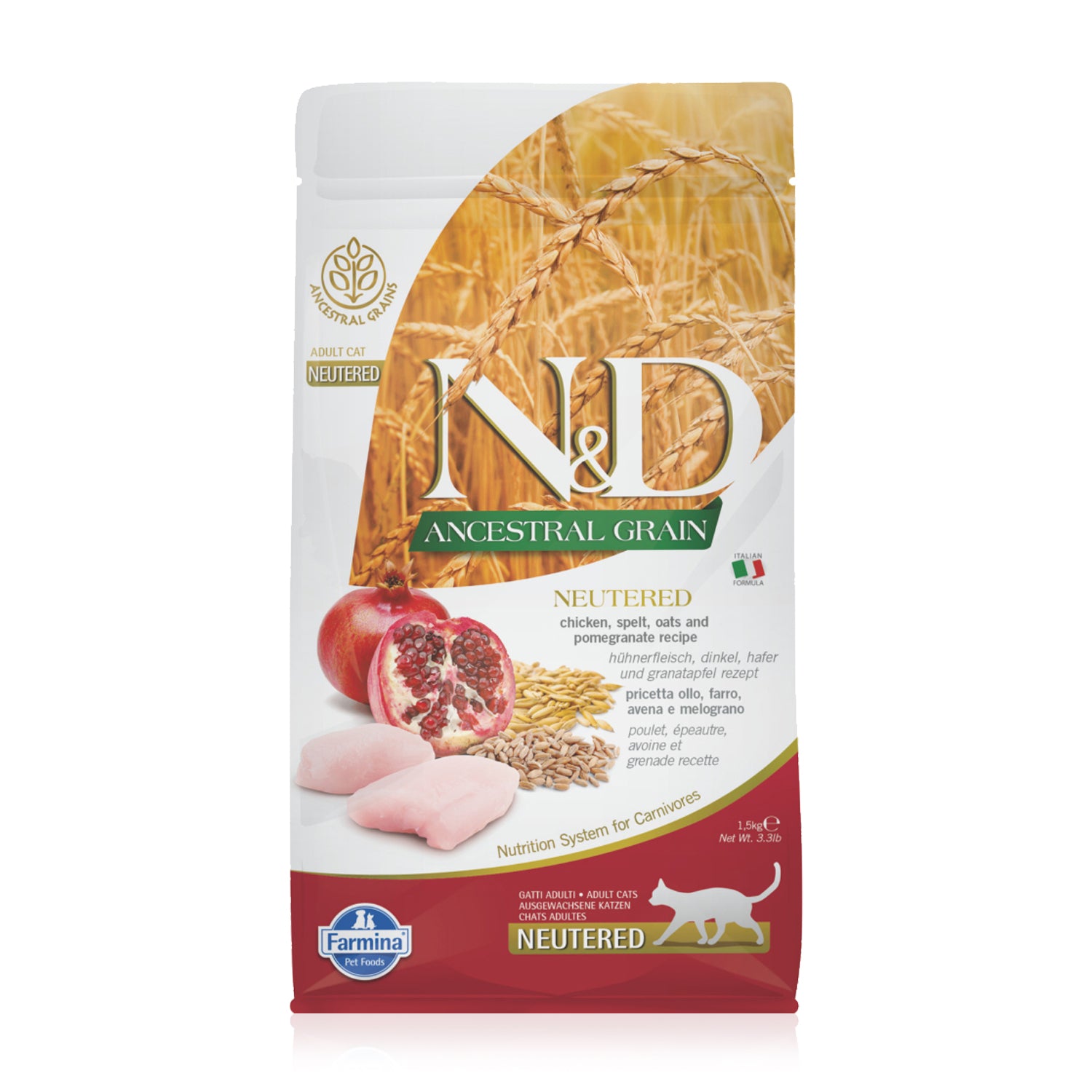 N&D Az Tahıllı Tavuk Etli Narlı Kısırlaştırılmış Yetişkin Kedi Maması 1.5 Kg