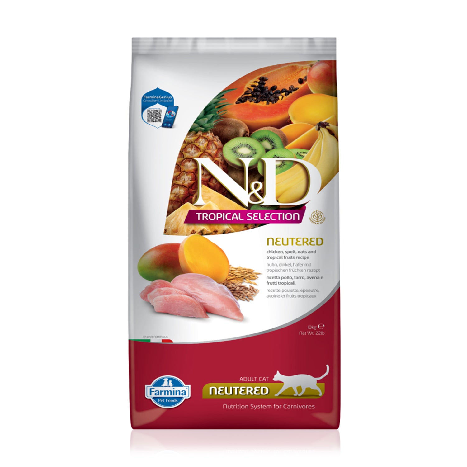 N&D Az Tahıllı Tavuk Etli Tropik Meyveli Kısırlaştırılmış Yetişkin Kedi Maması 10 Kg