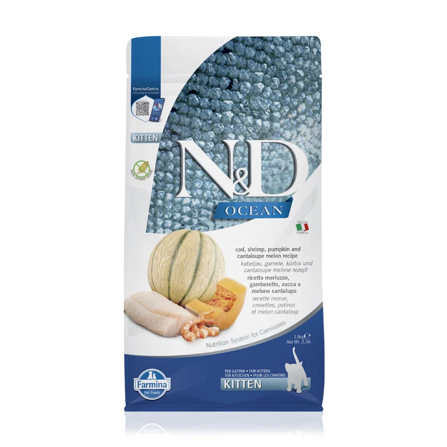 N&D Tahılsız Morina Balıklı Karidesli Bal Kabaklı Yavru Kedi Maması 1.5 Kg