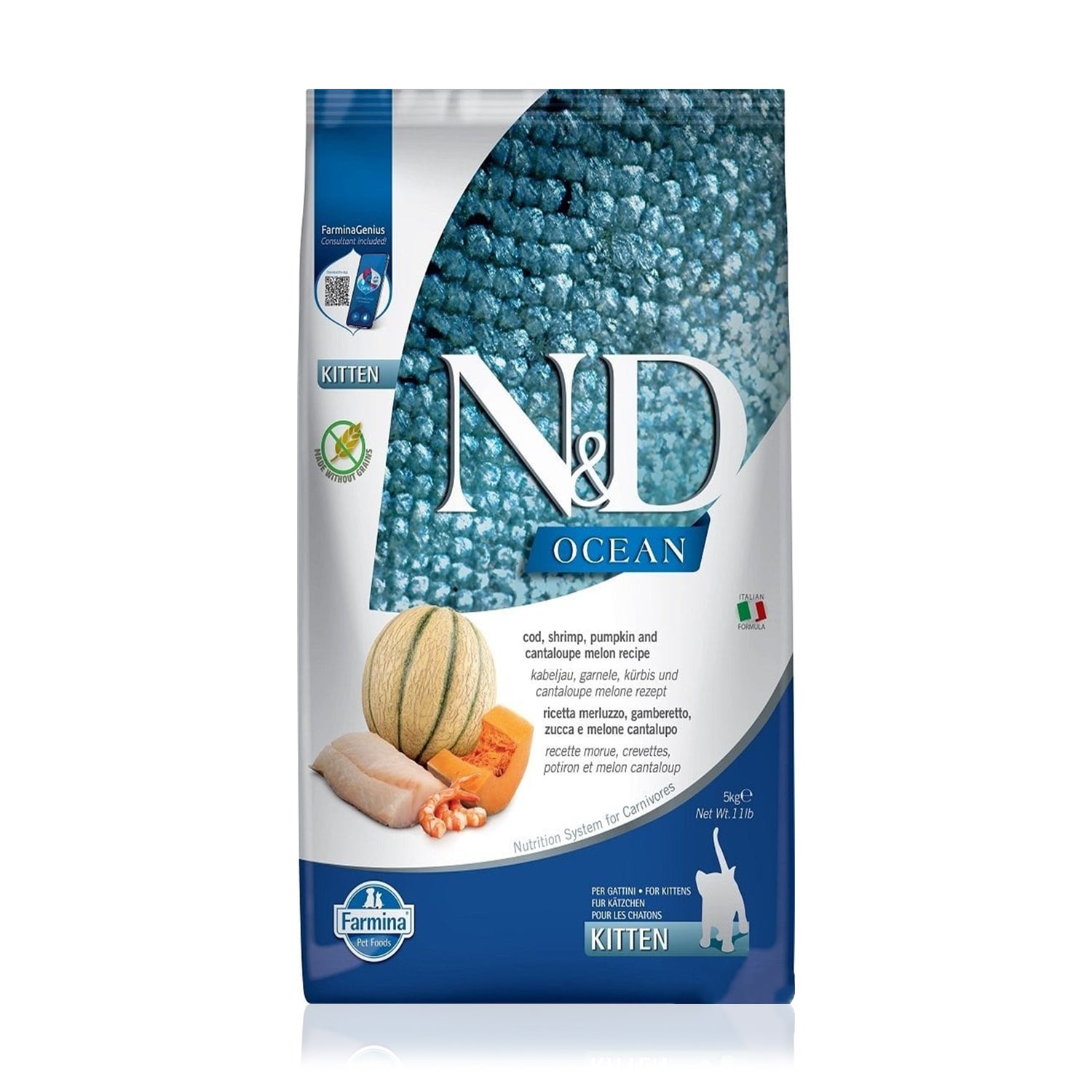 N&D Tahılsız Morina Balıklı Karidesli Bal Kabaklı Yavru Kedi Maması 5 Kg