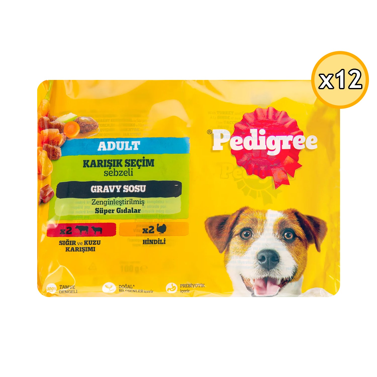 Pedigree Sığır Etli & Kuzu Etli ve Hindili 4x100 gr Yetişkin Köpek Yaş Maması 12 Adet