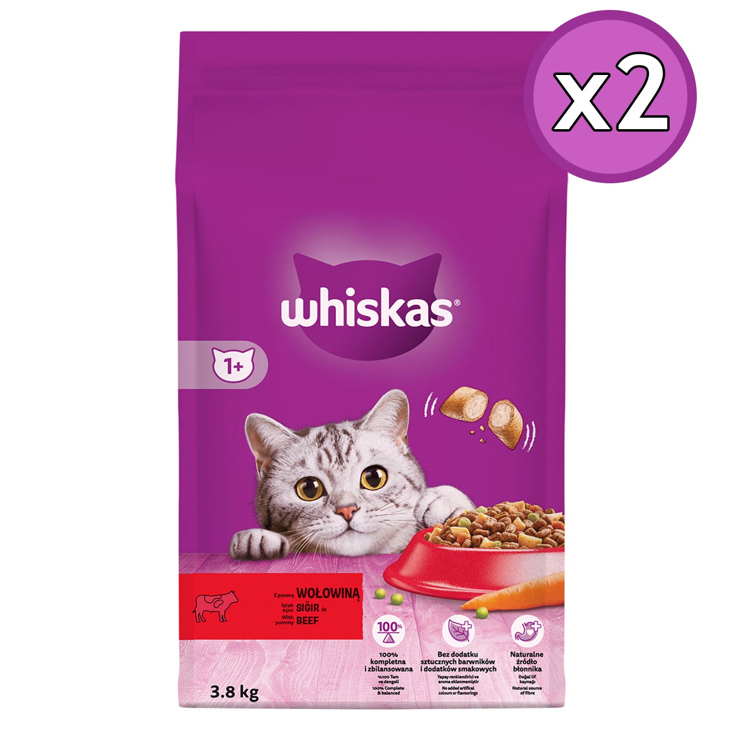 Whiskas Sığır Etli Biftekli Yetişkin Kedi Maması 3.8 Kg 2 Adet